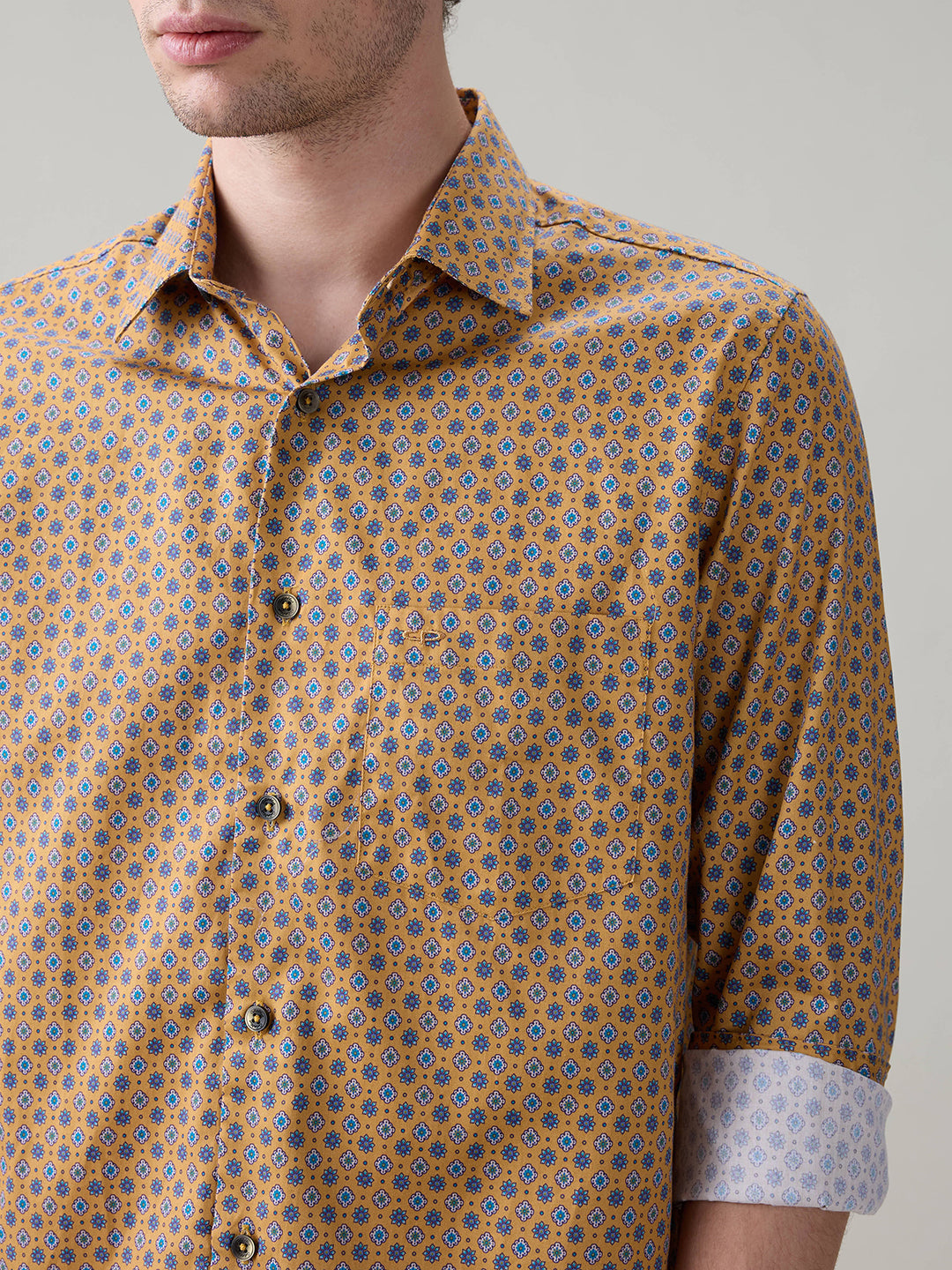 Colorplus Men Yellow Printed Regular Fit Cotton Full Sleeve Casual Shirt