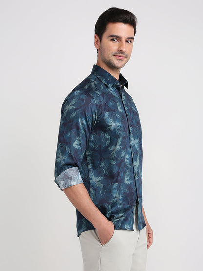 Colorplus Men Blue Printed Regular Fit Cotton Full Sleeve Casual Shirt
