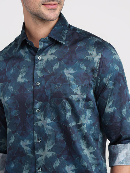 Colorplus Men Blue Printed Regular Fit Cotton Full Sleeve Casual Shirt