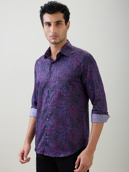 Colorplus Men Purple Printed Regular Fit Cotton Full Sleeve Casual Shirt