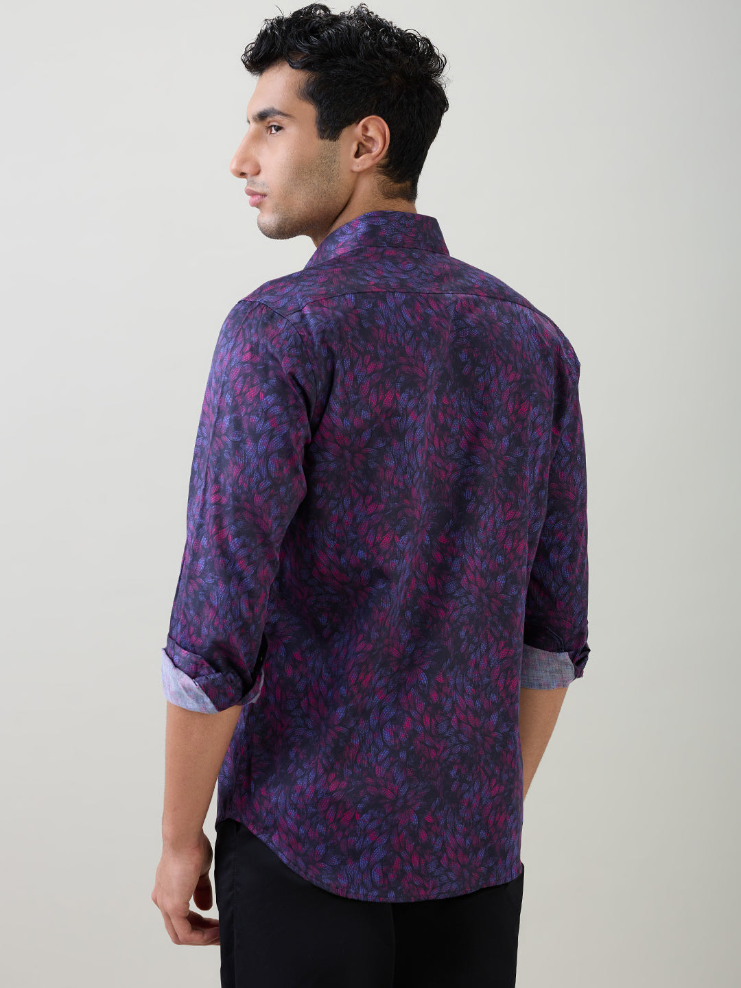 Colorplus Men Purple Printed Regular Fit Cotton Full Sleeve Casual Shirt