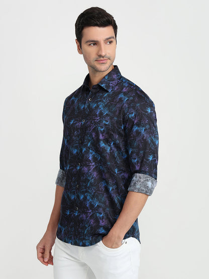 Colorplus Men Purple Printed Regular Fit Cotton Full Sleeve Casual Shirt