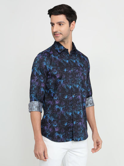 Colorplus Men Purple Printed Regular Fit Cotton Full Sleeve Casual Shirt
