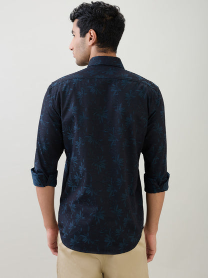 Colorplus Men Blue Jacquard Regular Fit Cotton Full Sleeve Casual Shirt