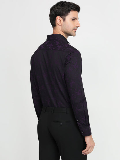 Colorplus Men Purple Jacquard Regular Fit Cotton Full Sleeve Casual Shirt