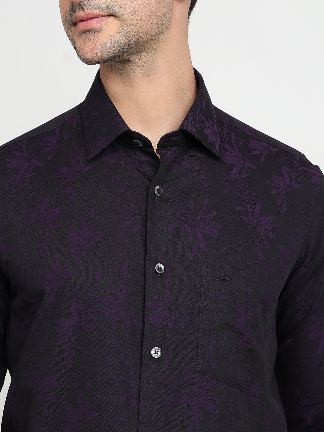 Colorplus Men Purple Jacquard Regular Fit Cotton Full Sleeve Casual Shirt