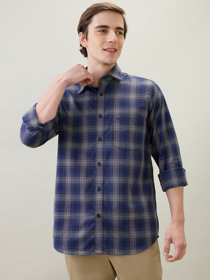 Colorplus Men Blue Checks Regular Fit Cotton Full Sleeve Casual Shirt