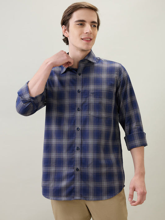 Colorplus Men Blue Checks Regular Fit Cotton Full Sleeve Casual Shirt