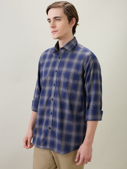 Colorplus Men Blue Checks Regular Fit Cotton Full Sleeve Casual Shirt