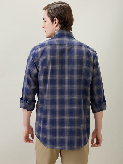 Colorplus Men Blue Checks Regular Fit Cotton Full Sleeve Casual Shirt
