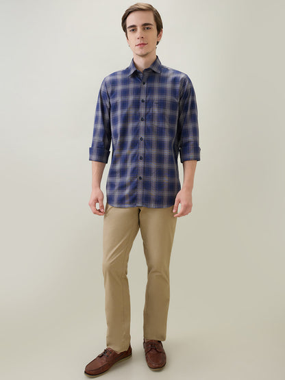 Colorplus Men Blue Checks Regular Fit Cotton Full Sleeve Casual Shirt