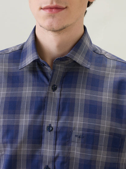 Colorplus Men Blue Checks Regular Fit Cotton Full Sleeve Casual Shirt