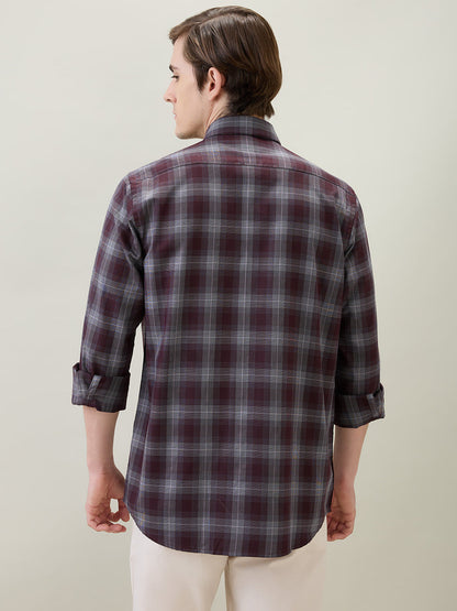 Colorplus Men Maroon Checks Regular Fit Cotton Full Sleeve Casual Shirt