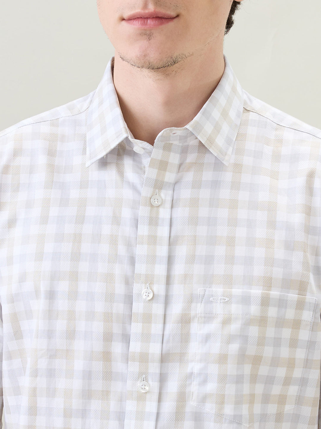 Colorplus Men Khaki Checks Regular Fit Cotton Full Sleeve Casual Shirt