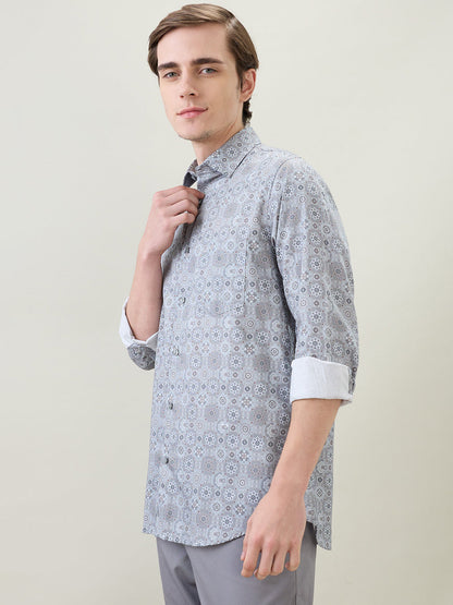 Colorplus Men Grey Printed Regular Fit Cotton Full Sleeve Casual Shirt