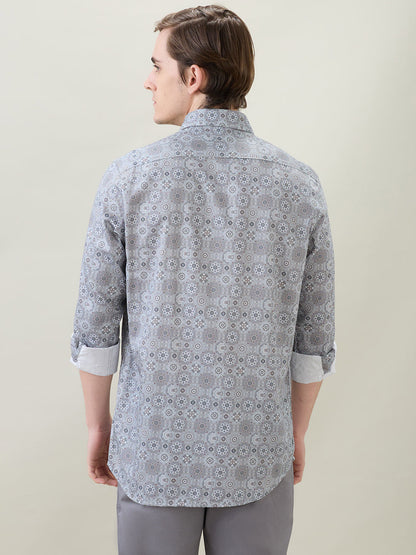 Colorplus Men Grey Printed Regular Fit Cotton Full Sleeve Casual Shirt