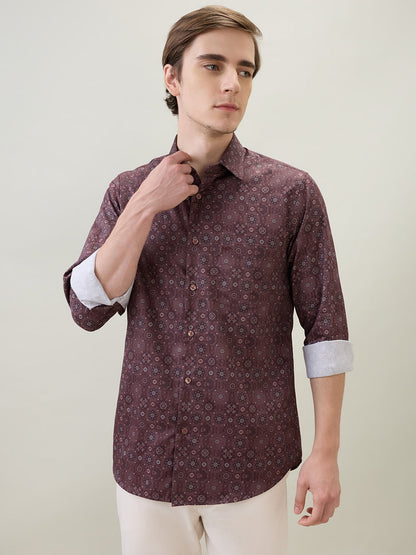 Colorplus Men Maroon Printed Regular Fit Cotton Full Sleeve Casual Shirt