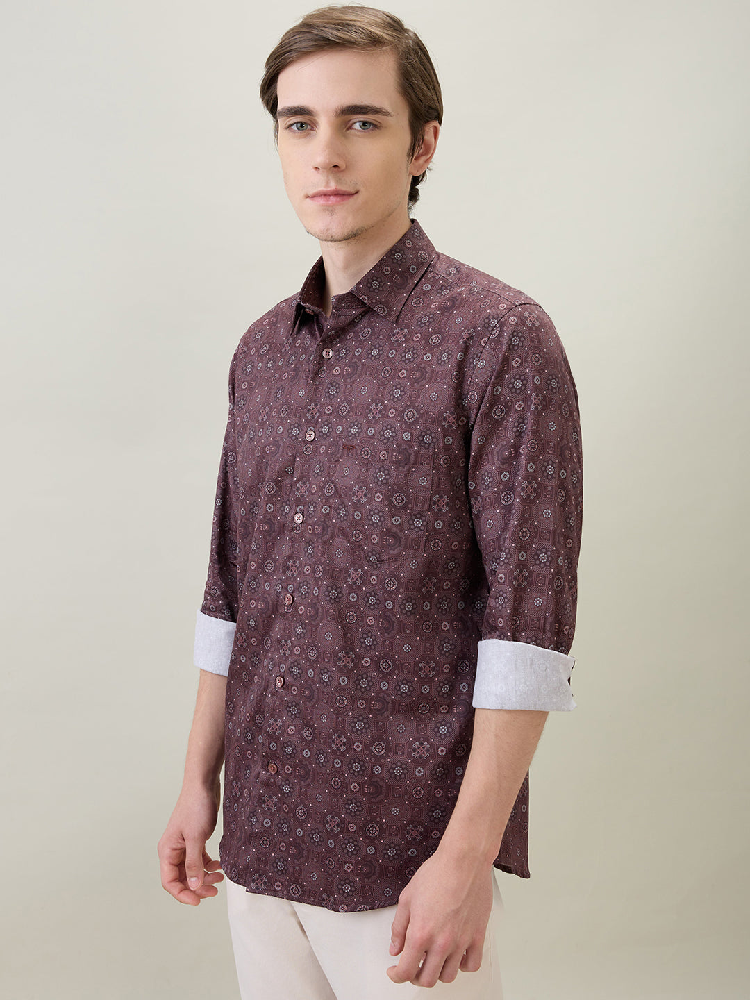 Colorplus Men Maroon Printed Regular Fit Cotton Full Sleeve Casual Shirt