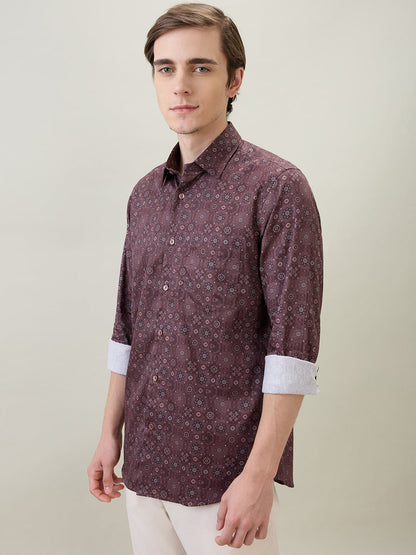 Colorplus Men Maroon Printed Regular Fit Cotton Full Sleeve Casual Shirt