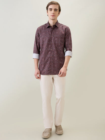 Colorplus Men Maroon Printed Regular Fit Cotton Full Sleeve Casual Shirt