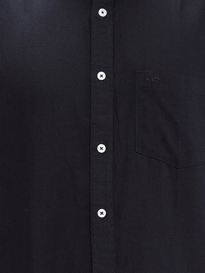 Colorplus Black Solid Piece Dyed Tailored Fit Linen Blend Casual Shirt