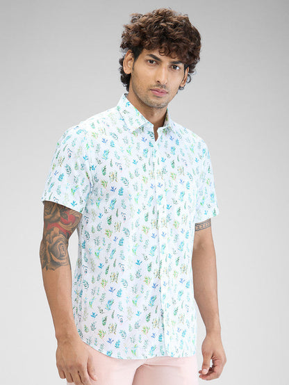 Colorplus Men Blue Printed Tailored Fit Cotton Casual Shirt