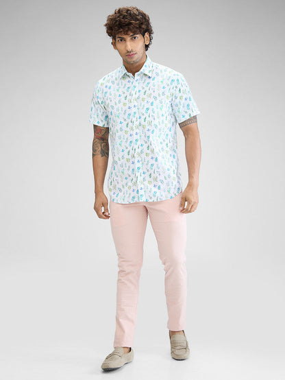 Colorplus Men Blue Printed Tailored Fit Cotton Casual Shirt