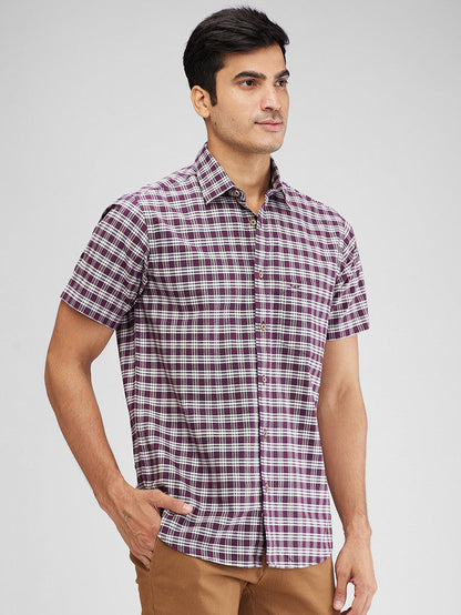 Colorplus Purple Checks Regular Fit Cotton Casual Shirt