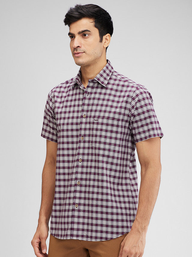 Colorplus Purple Checks Regular Fit Cotton Casual Shirt