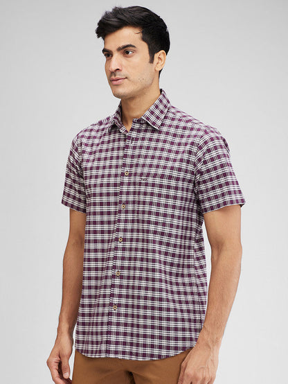 Colorplus Purple Checks Regular Fit Cotton Casual Shirt