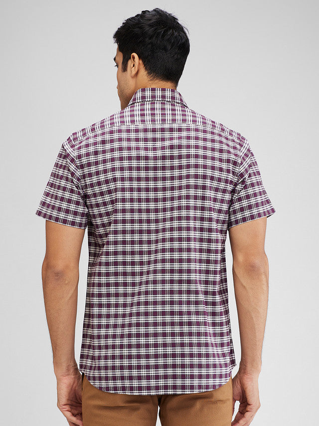 Colorplus Purple Checks Regular Fit Cotton Casual Shirt