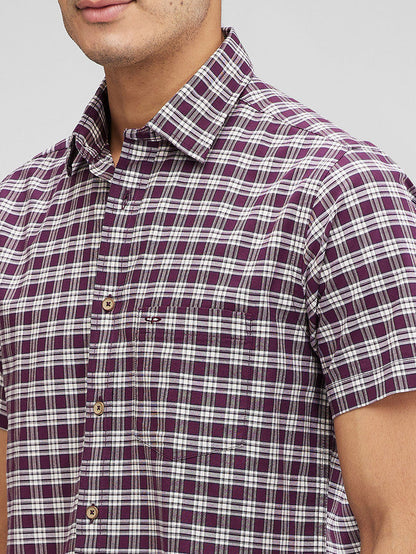 Colorplus Purple Checks Regular Fit Cotton Casual Shirt