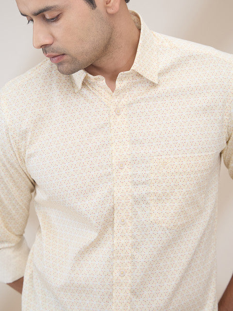 Colorplus Men Brown Printed Regular Fit Cotton Grometric Print Casual Shirt