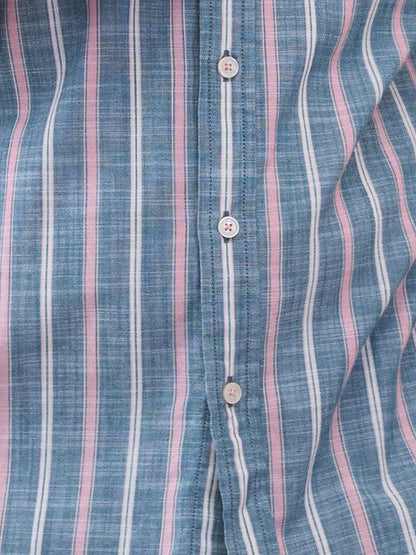 Colorplus Men Blue Stripe Regular Fit Cotton Casual Shirts
