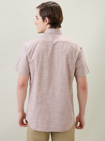 Colorplus Men Brown Dobby Regular Fit Cotton Half Sleeve Casual Shirt