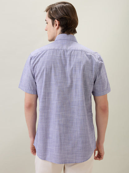 Colorplus Men Purple Dobby Regular Fit Cotton Half Sleeve Casual Shirt