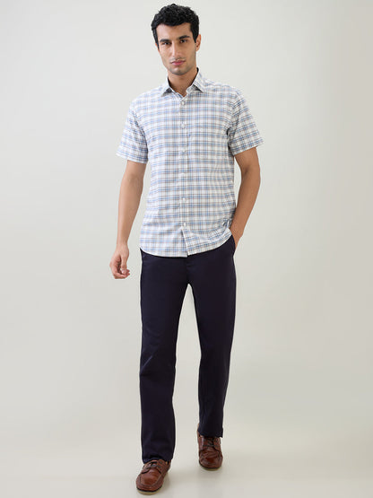 Colorplus Men Blue Checks Regular Fit Cotton Half Sleeve Casual Shirt
