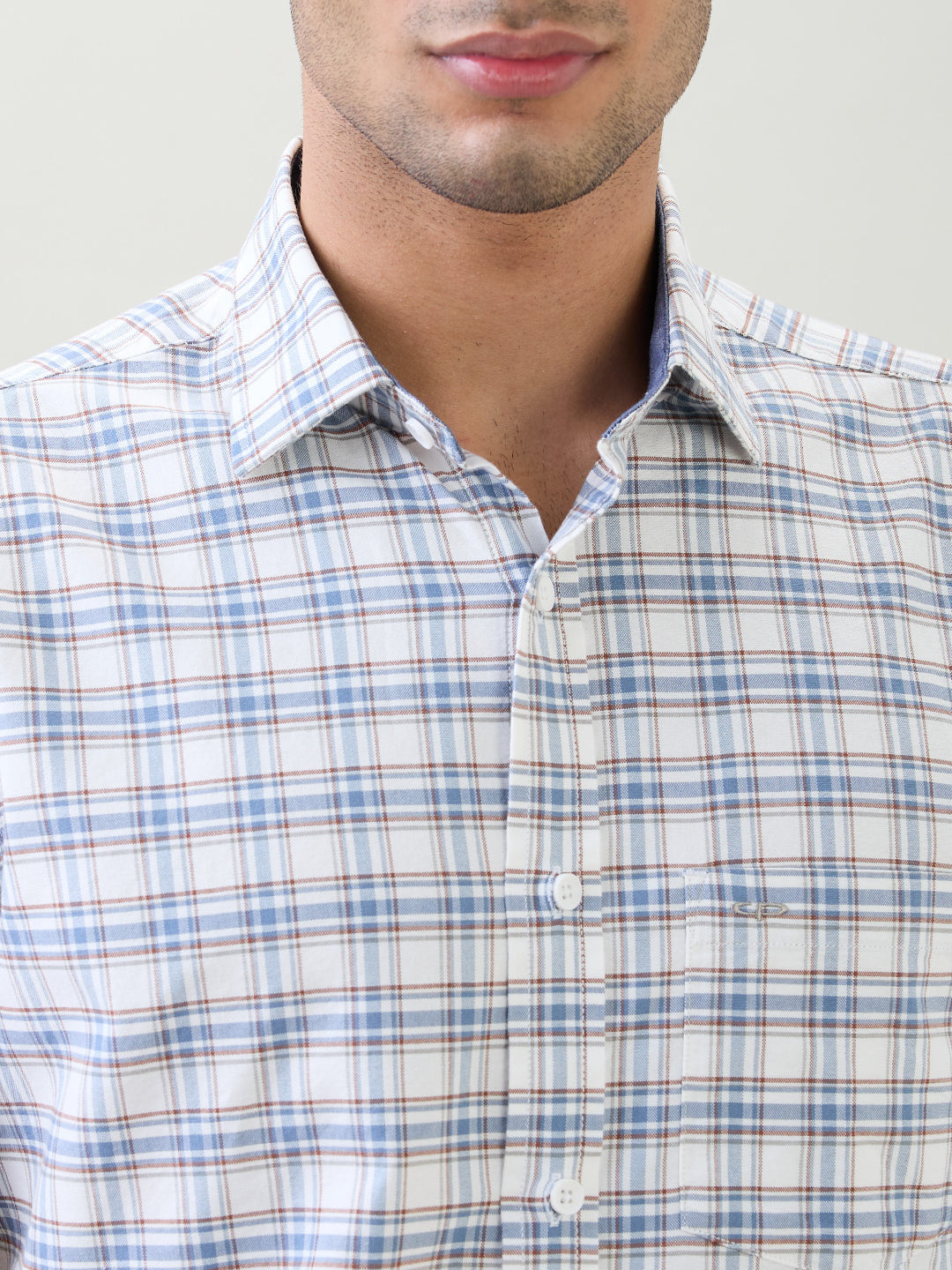 Colorplus Men Blue Checks Regular Fit Cotton Half Sleeve Casual Shirt