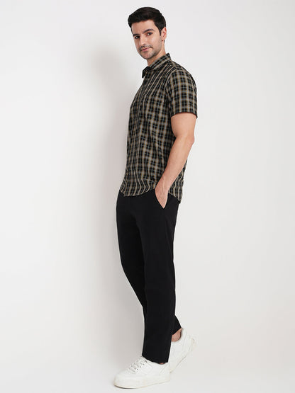 Colorplus Men Black Checks Regular Fit Cotton Half Sleeve Casual Shirt