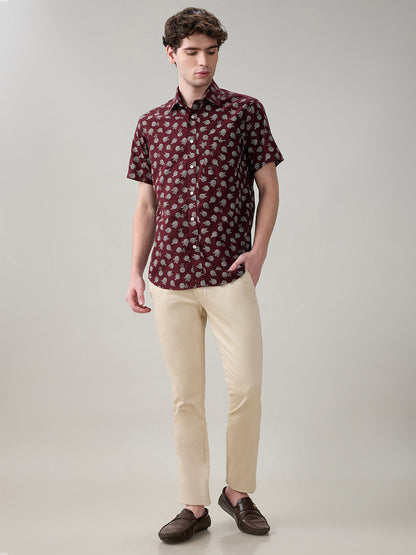 Colorplus Men Brown Printed Regular Fit Cotton Half Sleeve Casual Shirt