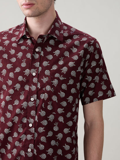 Colorplus Men Brown Printed Regular Fit Cotton Half Sleeve Casual Shirt