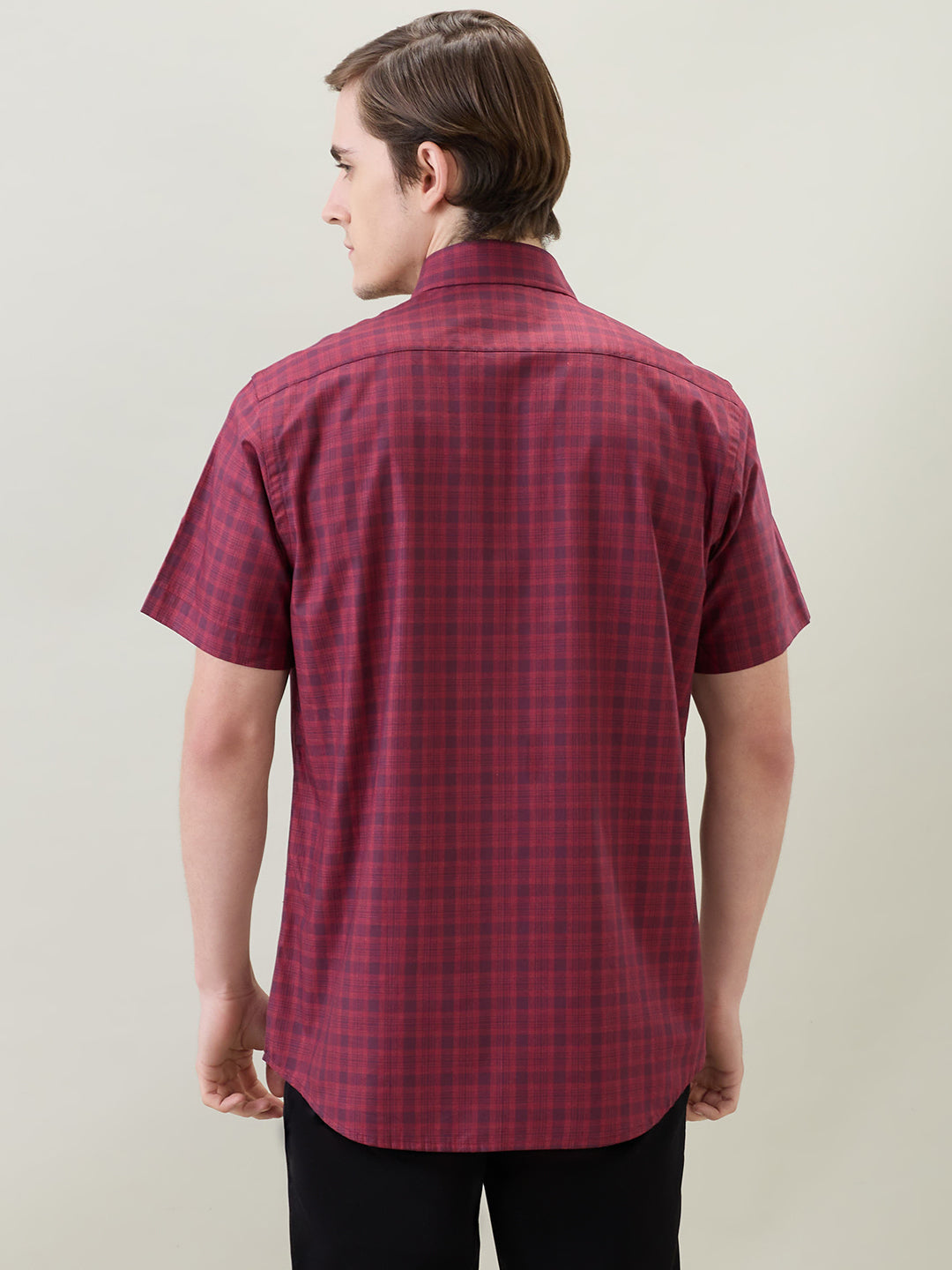 Colorplus Men Maroon Checks Regular Fit Cotton Half Sleeve Casual Shirt