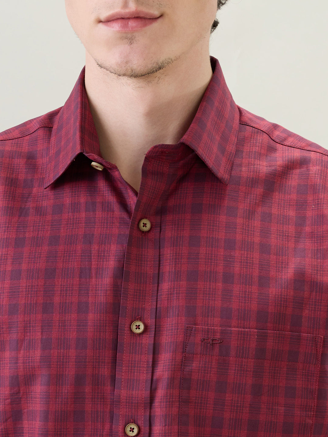Colorplus Men Maroon Checks Regular Fit Cotton Half Sleeve Casual Shirt