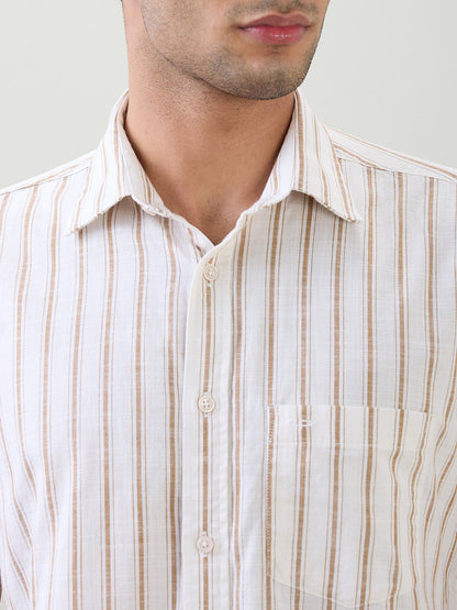 Colorplus Men Brown Stripe Regular Fit Cotton Half Sleeve Casual Shirt