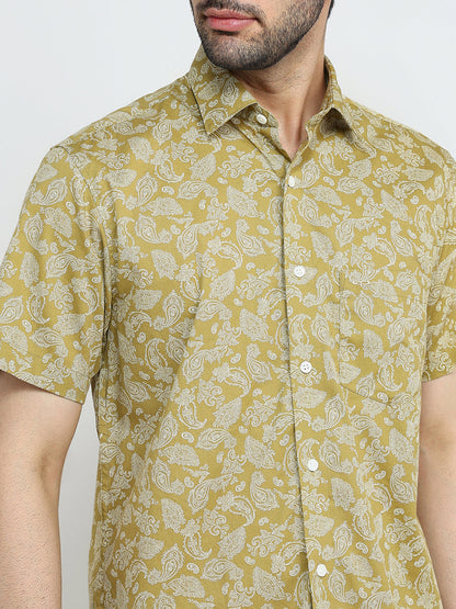 Colorplus Men Green Printed Regular Fit Cotton Half Sleeve Casual Shirt