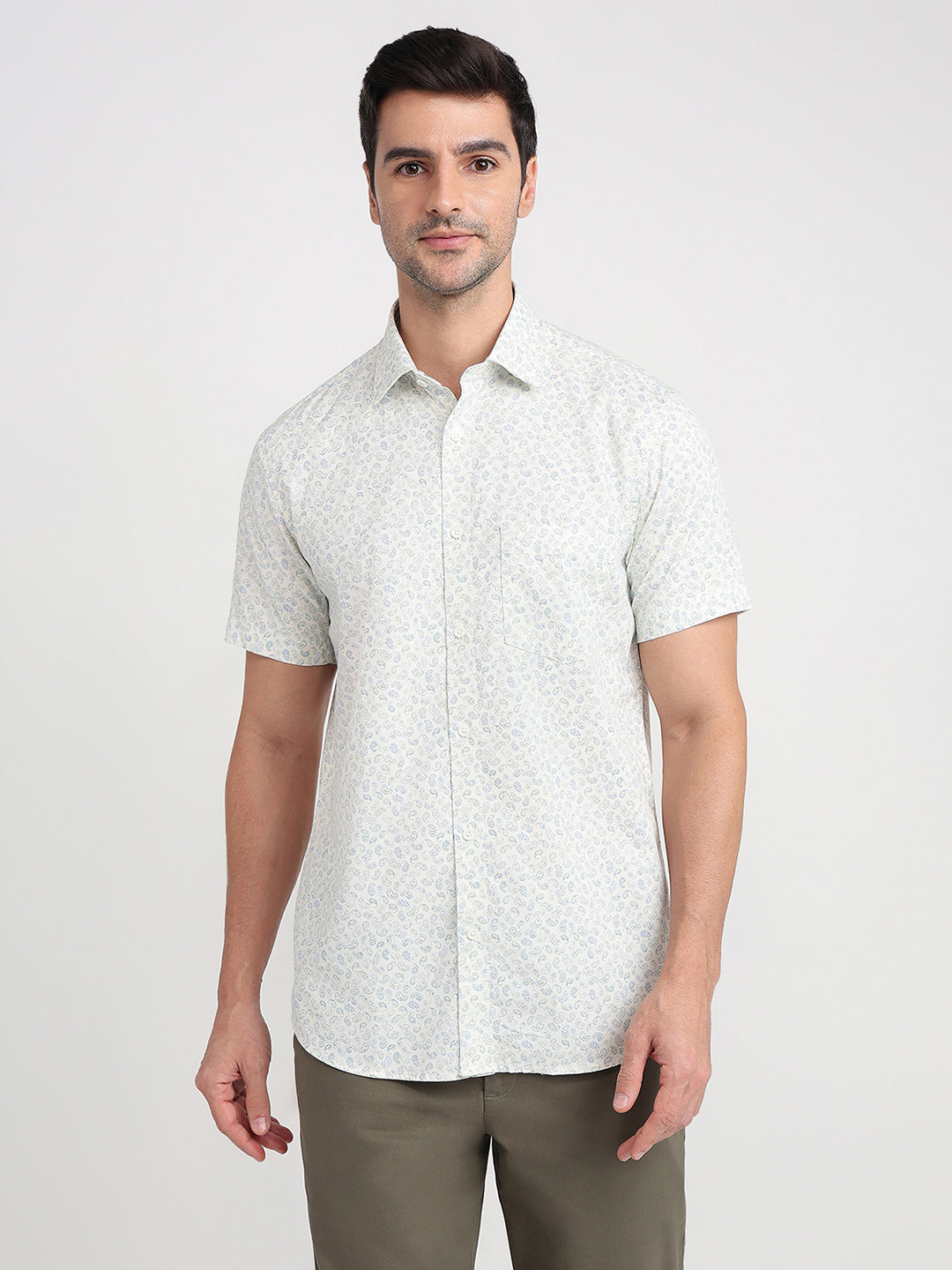 Colorplus Men Brown Printed Regular Fit Cotton Half Sleeve Casual Shirt