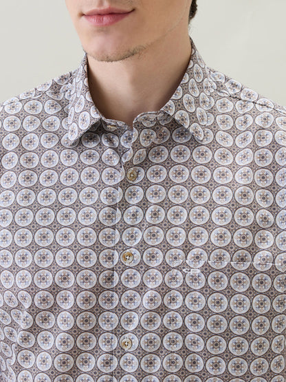 Colorplus Men Brown Printed Regular Fit Cotton Half Sleeve Casual Shirt