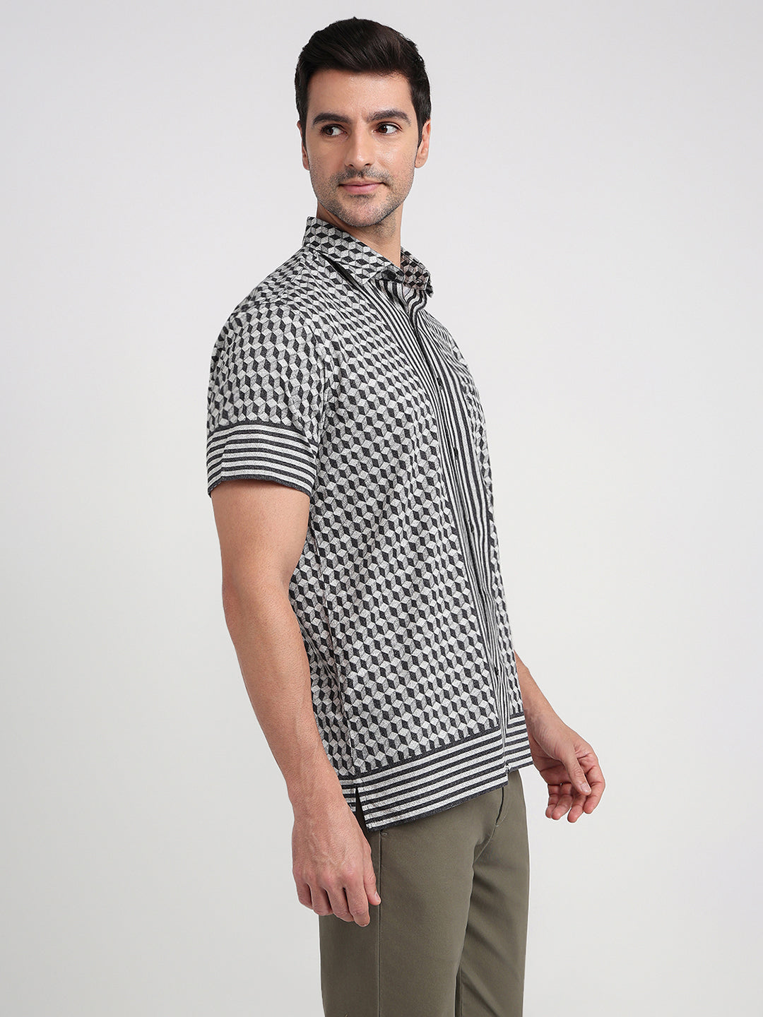 Colorplus Men Black Printed Regular Fit Cotton Half Sleeve Casual Shirt
