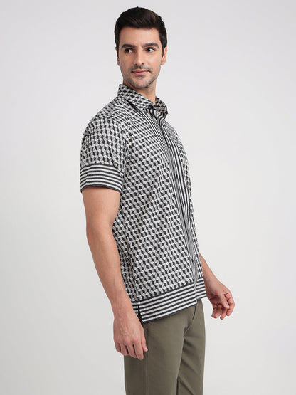 Colorplus Men Black Printed Regular Fit Cotton Half Sleeve Casual Shirt