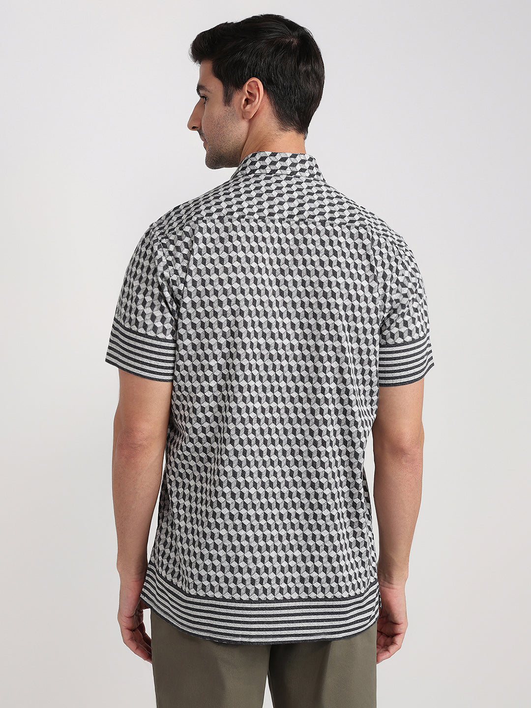 Colorplus Men Black Printed Regular Fit Cotton Half Sleeve Casual Shirt